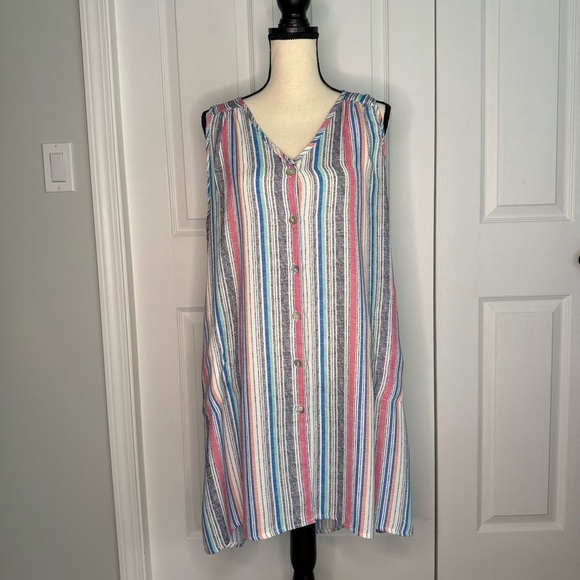 Portocruz Striped Sleeveless Button-Down beach coverup dress size xl - Picture 1 of 9
